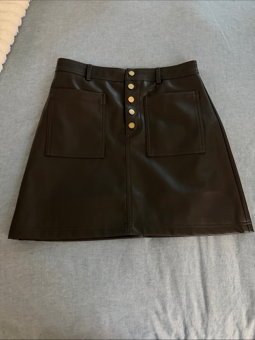 EVEREVE Women's Chocolate BrownFaux Leather Button-Front Skirt